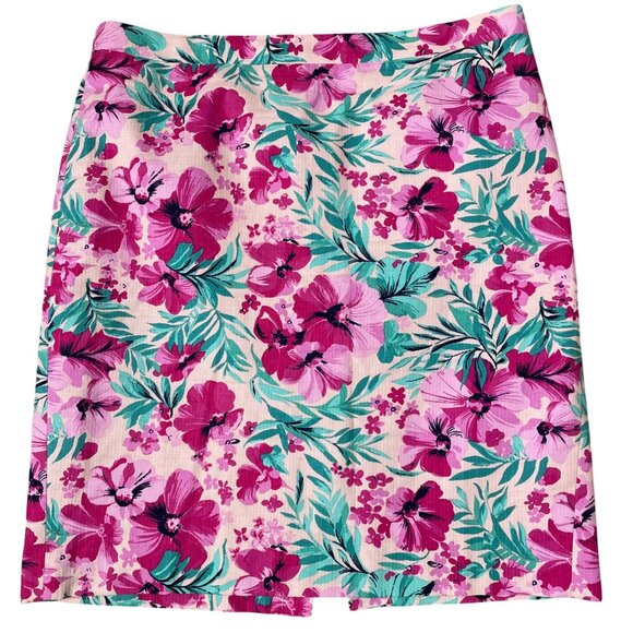 J. Crew Factory Basketweave Tropical Floral Pencil Skirt Sz 14 Cotton Summer - Picture 1 of 7